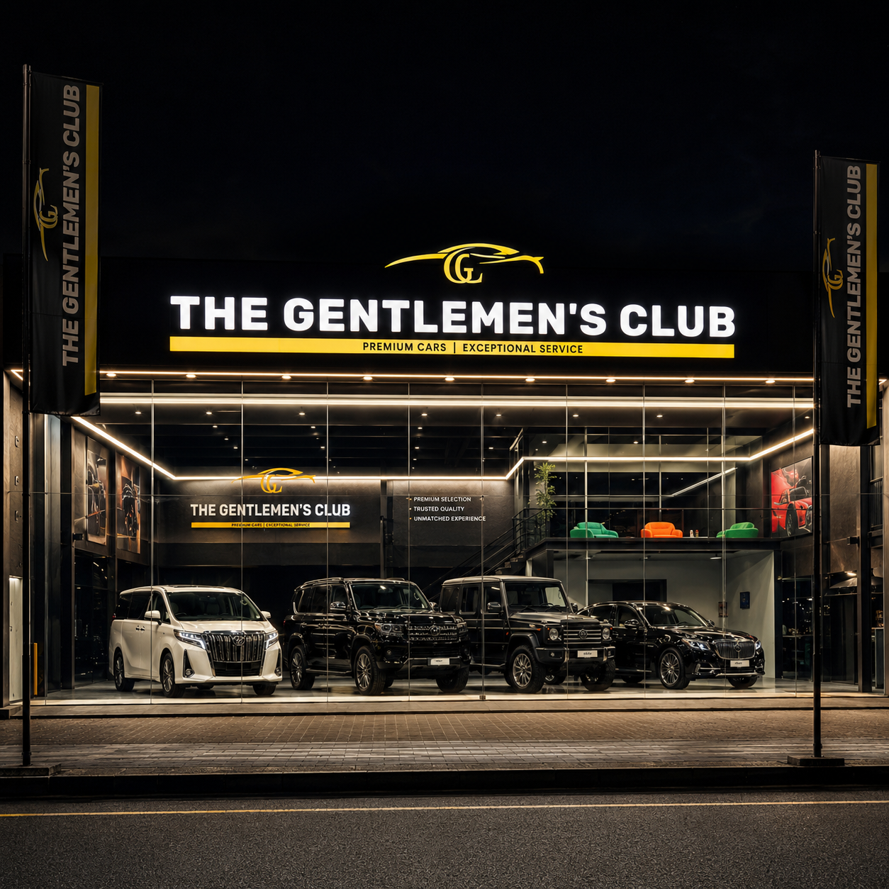 The Gentlemen's Club showroom at night